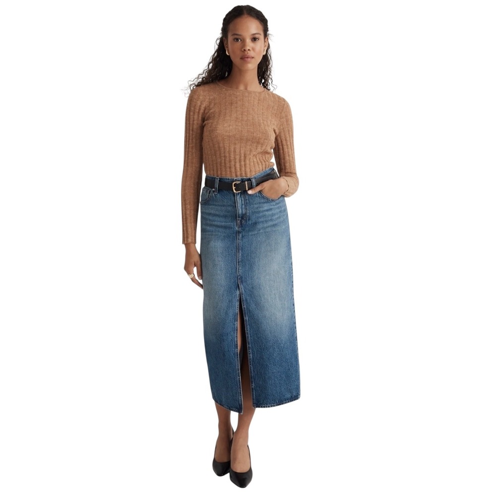 Madewell Denim‎ Mid-Rise Maxi Skirt in Pratt Medium Wash Front Slit Size 30